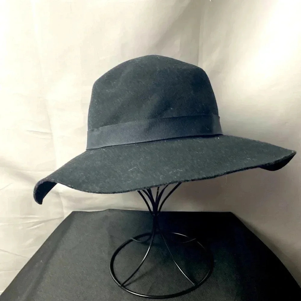 H&M DIVIDED WOMENS BLACK 100% WOOL HAT‎ BLACK RIBBON BAND  GOOD CLEAN CONDITION